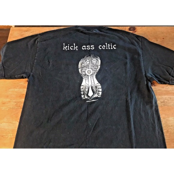 Kick Ass Celtic T-Shirt Size Large L Black Irish St Patricks Boot Print Graphic - Picture 1 of 8